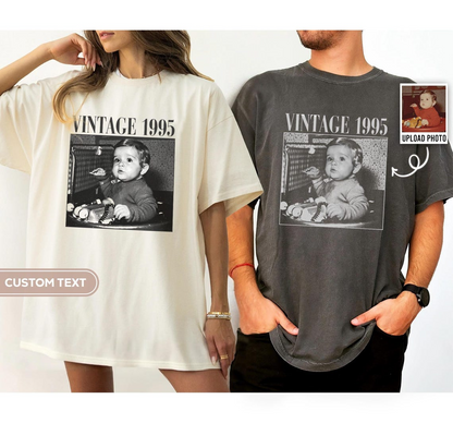 Personalised Vintage Photo And Year Shirt, Custom Picture Birthday Shirt