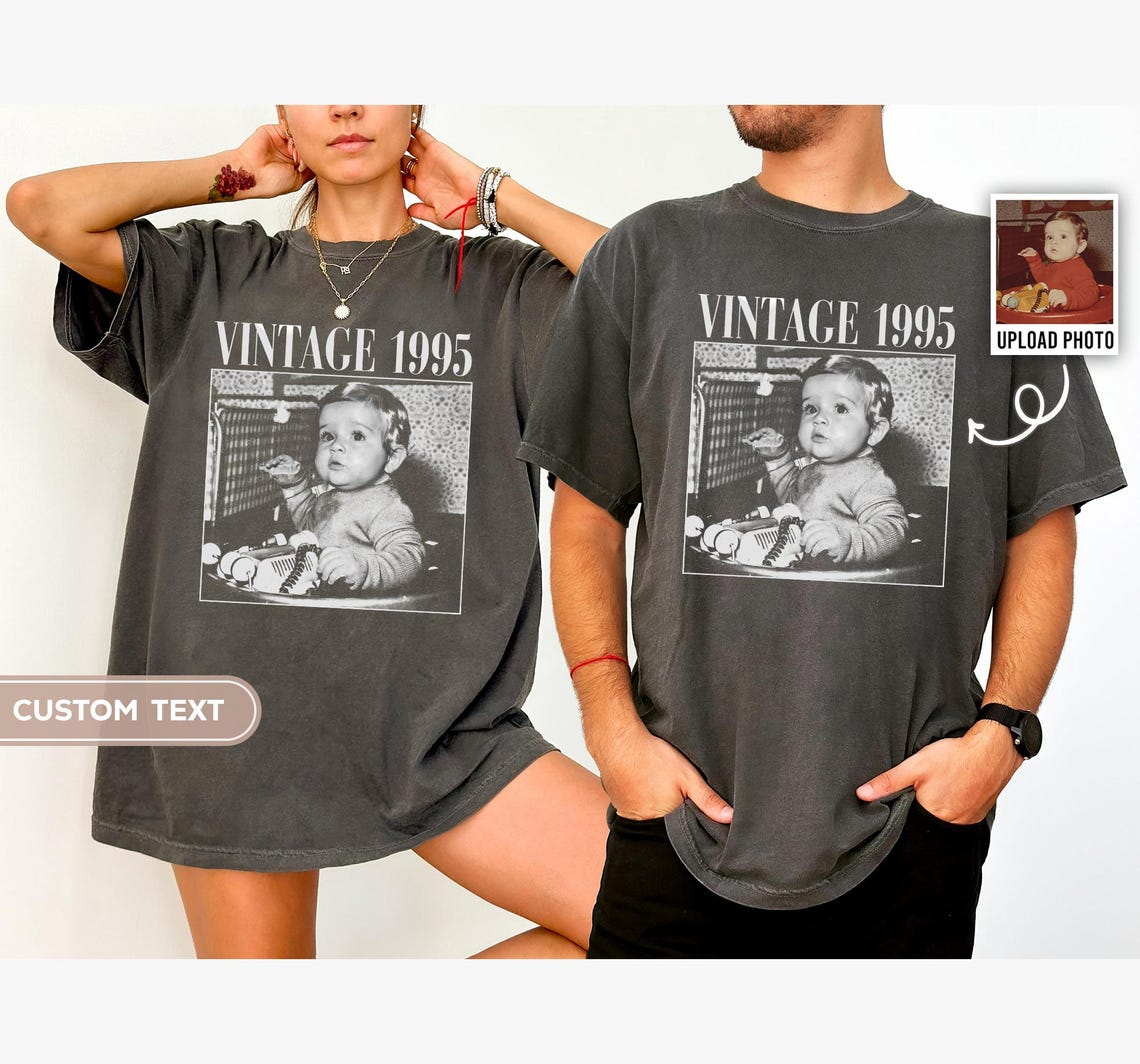 Personalised Vintage Photo And Year Shirt, Custom Picture Birthday Shirt