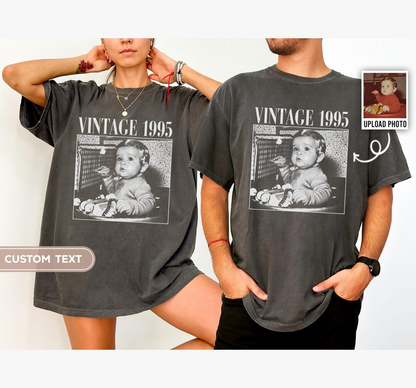 Personalised Vintage Photo And Year Shirt, Custom Picture Birthday Shirt