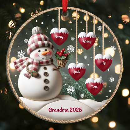 Personalized Family Names Christmas Ornament – Custom Acrylic Snowman Family Hanging Ornament, Heartwarming Christmas Gift for Grandma and Family