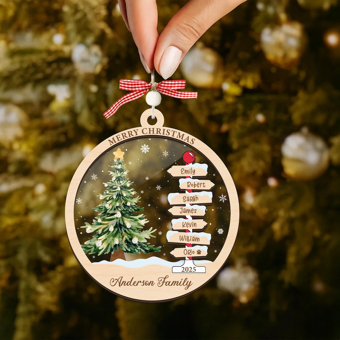 Personalized Family Name Ornament – Custom Christmas Tree Decoration 3-Layer Wooden And Acrylic, Unique Holiday Keepsake Gift for Families 2025