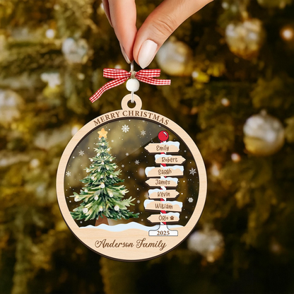 Personalized Family Name Ornament – Custom Christmas Tree Decoration 3-Layer Wooden And Acrylic, Unique Holiday Keepsake Gift for Families 2025