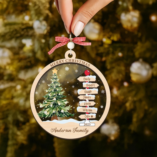 Personalized Family Name Ornament – Custom Christmas Tree Decoration 3-Layer Wooden And Acrylic, Unique Holiday Keepsake Gift for Families 2025