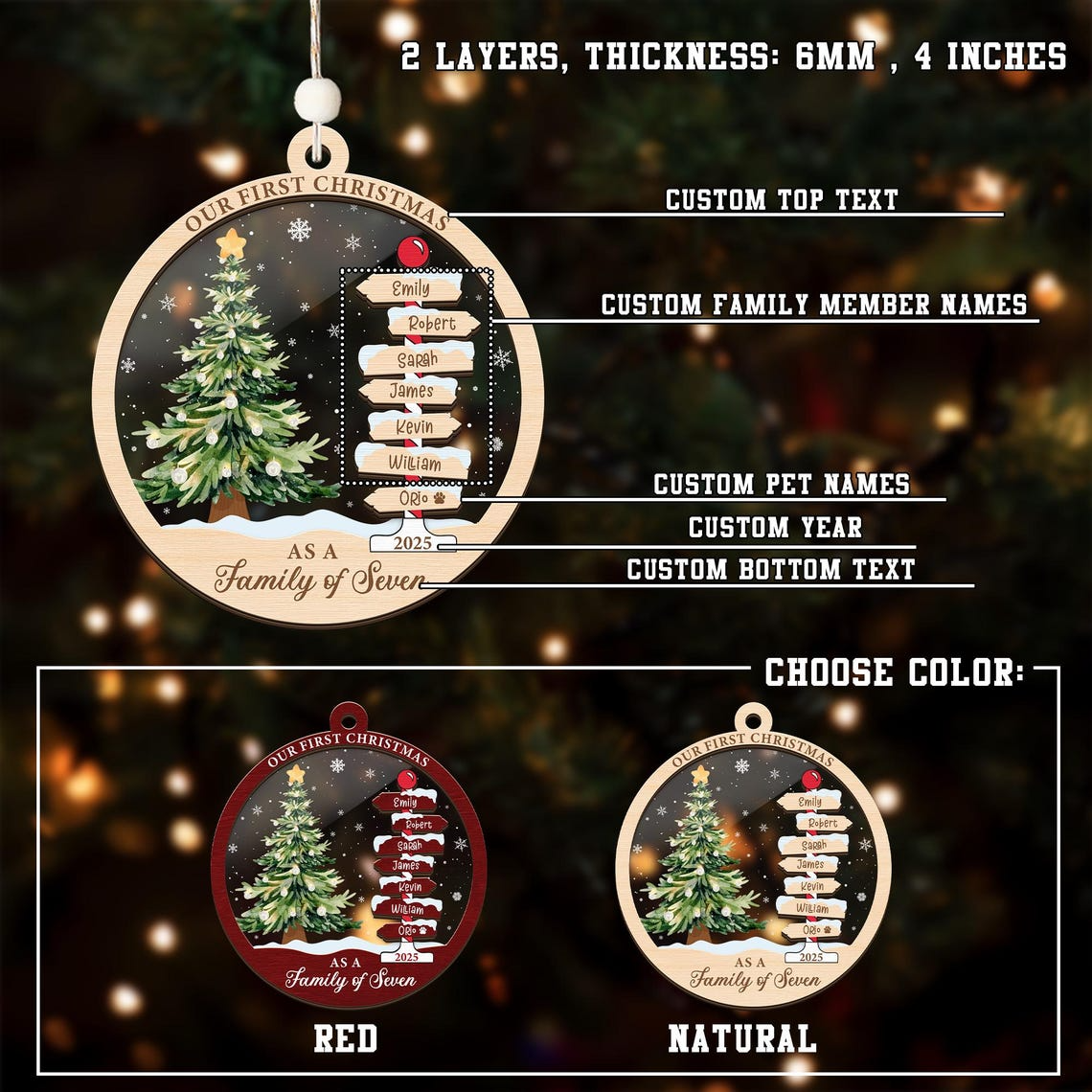 Personalized Family Name Ornament – Custom Christmas Tree Decoration 3-Layer Wooden And Acrylic, Unique Holiday Keepsake Gift for Families 2025