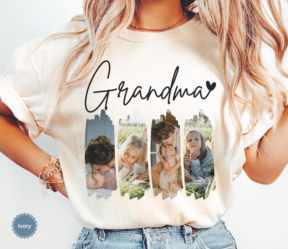 Personalized Grandma Photo Shirt Comfort Colors, Custom Grandkids Picture Collage Tee
