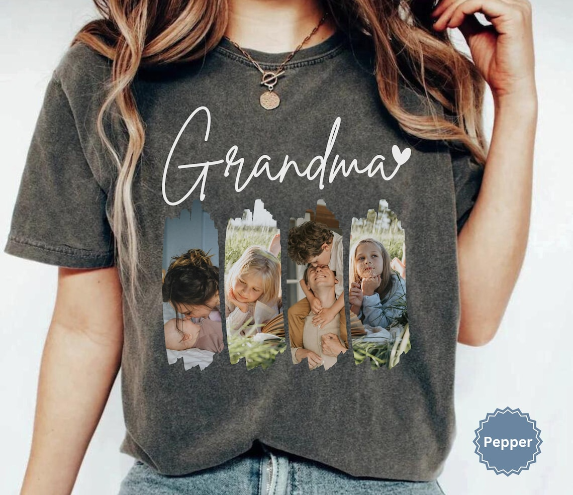 Personalized Grandma Photo Shirt Comfort Colors, Custom Grandkids Picture Collage Tee