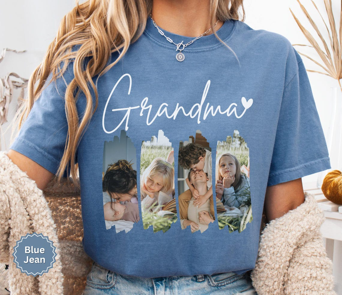 Personalized Grandma Photo Shirt Comfort Colors, Custom Grandkids Picture Collage Tee