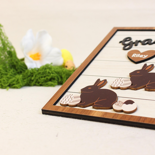 Custom Bunny Grandma Easter Sign, Easter Egg Peep Sign for Grandparents Home Decor Gift, Custom 2-Layered Wooden Plaque