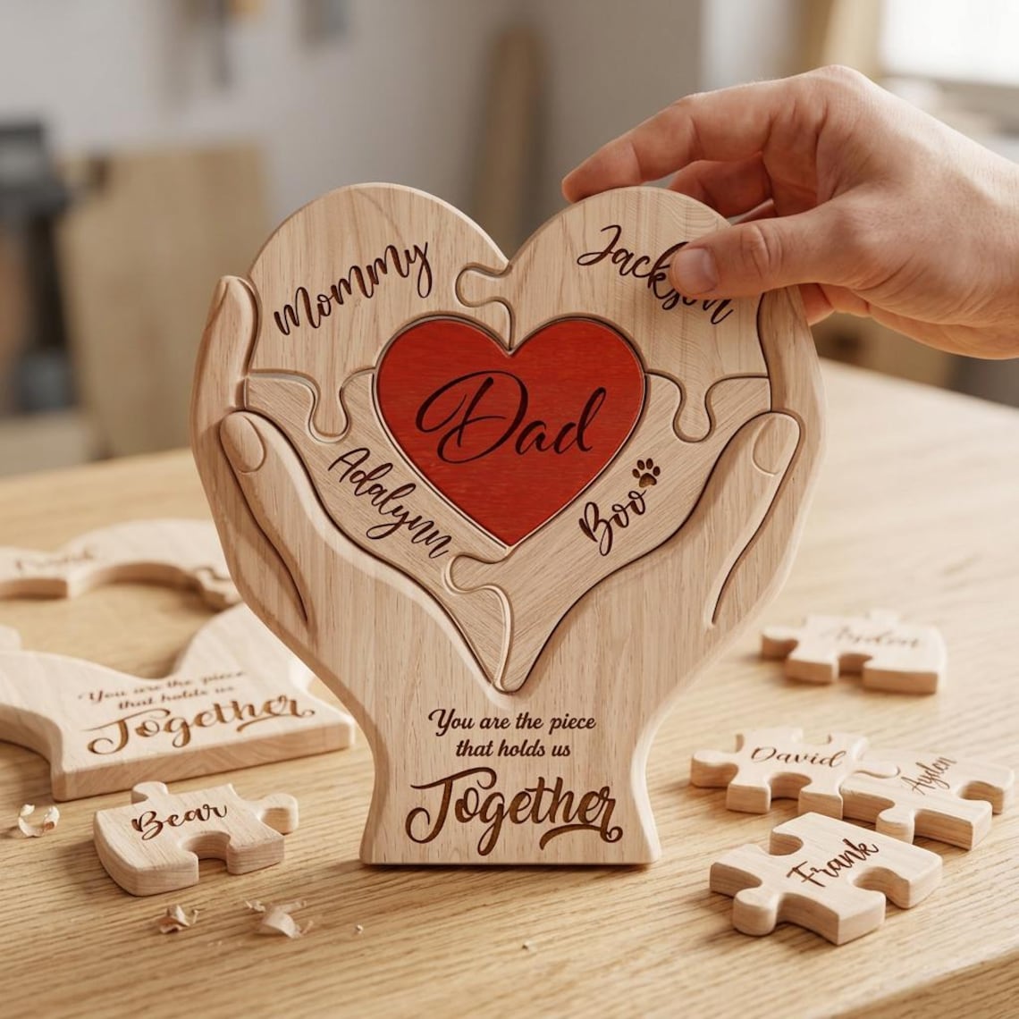 Personalized Fathers Day Wooden Puzzle, You Are The Piece That Holds Us Together Sign, Custom Gift For Dad From Kid, Printed Family Puzzle
