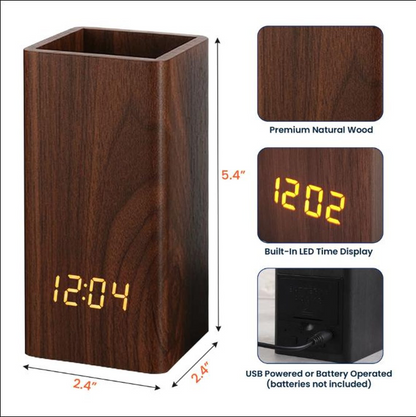 Custom Wooden Pen Holder Clock, Personalized Teacher Desk Storage, Natural Wood Organizer, Classroom Decor Gift for Teacher