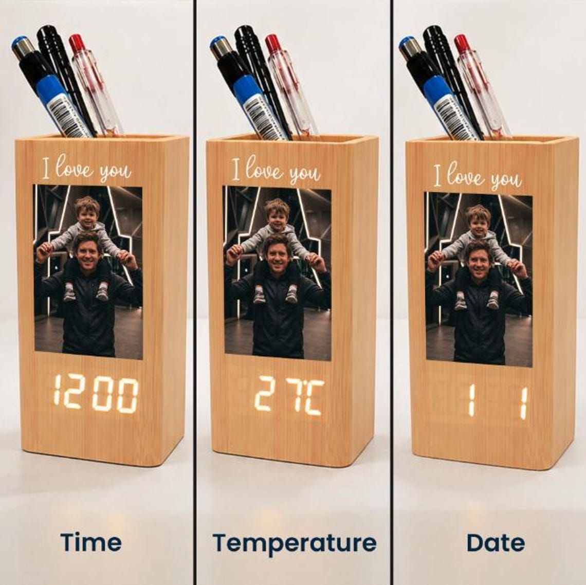Personalized Teacher Pencil Holder With Clock, Custom Name Desk Organizer, End Of Year Teacher Gift Calendar Electronic Pen Holder
