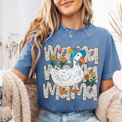 Comfort Colors® Custom Mama Duck Shirt, Personalized Mama Tee with Floral Design, Gift for Mother's Day