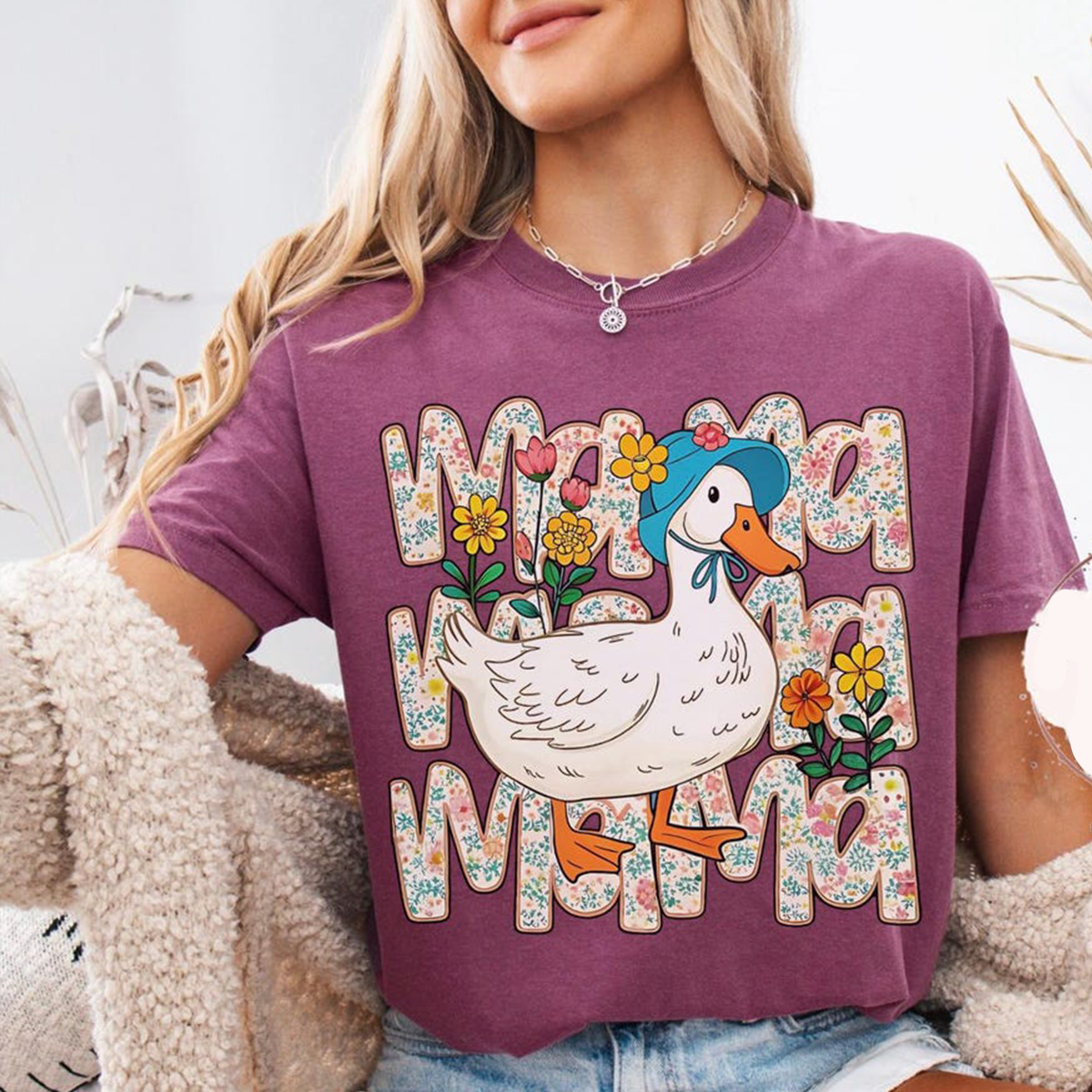 Comfort Colors® Custom Mama Duck Shirt, Personalized Mama Tee with Floral Design, Gift for Mother's Day