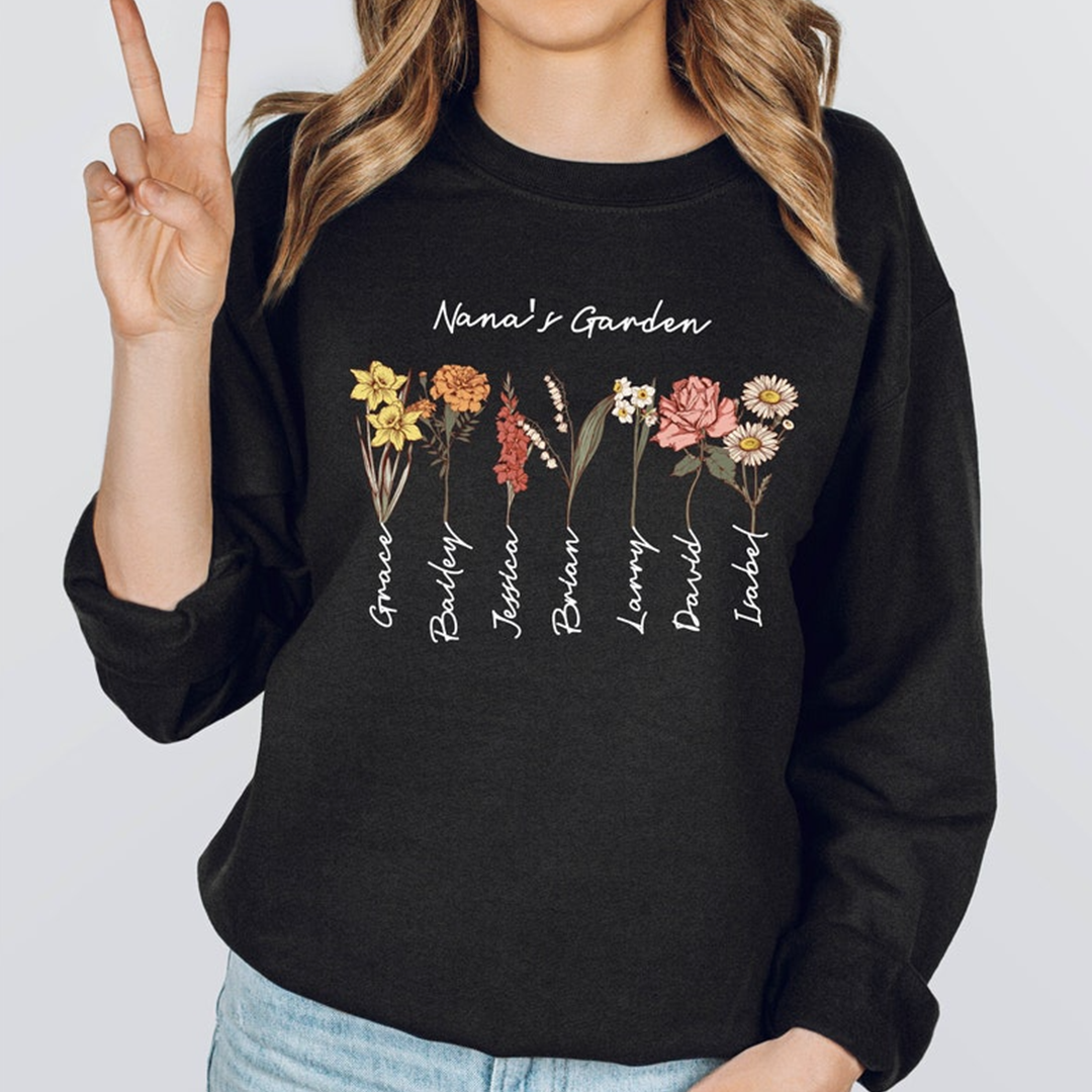 Grandma's Garden, Custom Birthflower Sweatshirt, Gift for Grandma, Love Grows Here Sweatshirt