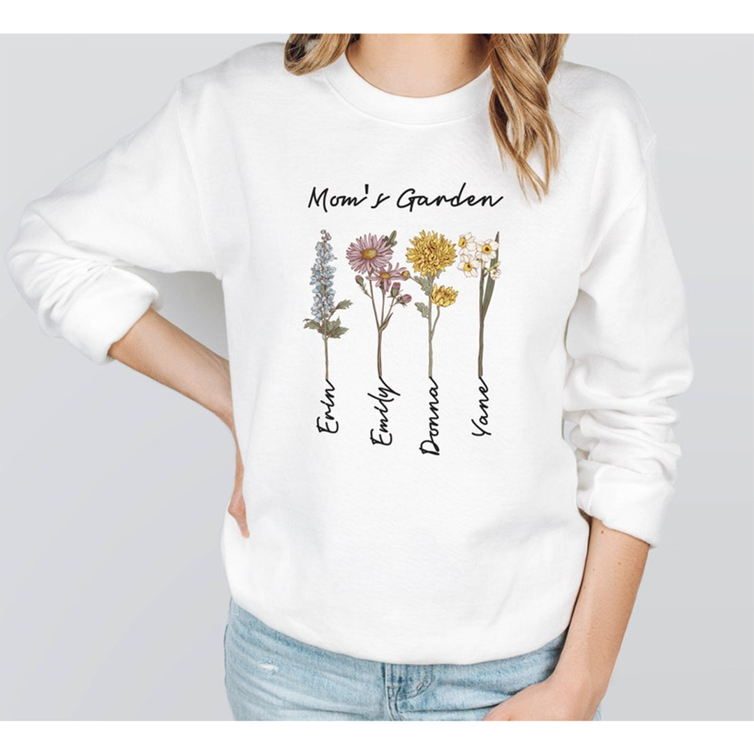 Grandma's Garden, Custom Birthflower Sweatshirt, Gift for Grandma, Love Grows Here Sweatshirt