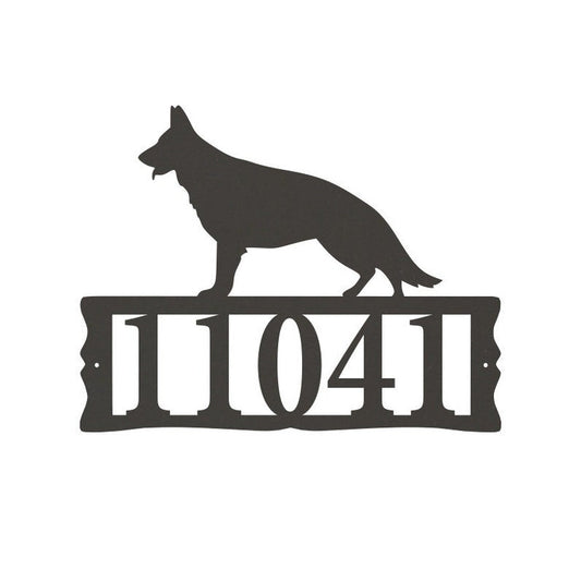 Dog House Numbers - German Shepherd Metal Address Plaque for House, Address Number, Metal Address Sign