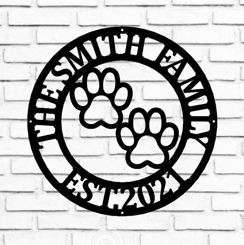 Metal Sign Front Door Monogram, Paw Print Custom Outdoor Metal Sign for House Decor Address Sign Family Sign for