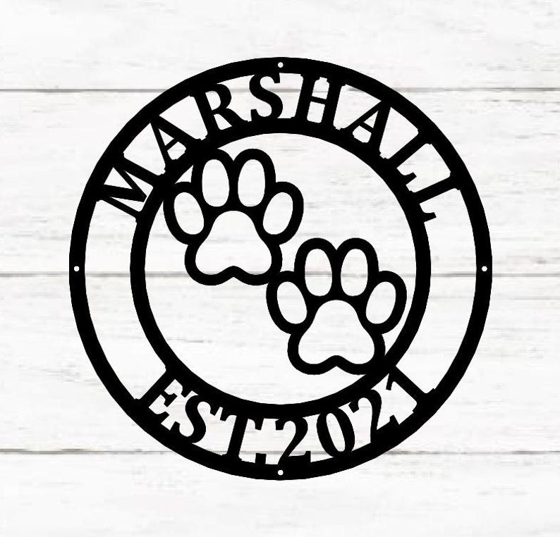 Metal Sign Front Door Monogram, Paw Print Custom Outdoor Metal Sign for House Decor Address Sign Family Sign for