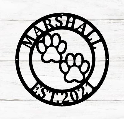 Metal Sign Front Door Monogram, Paw Print Custom Outdoor Metal Sign for House Decor Address Sign Family Sign for