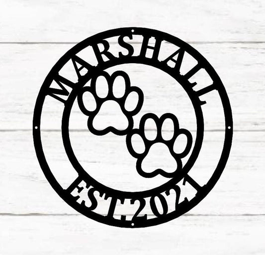 Metal Sign Front Door Monogram, Paw Print Custom Outdoor Metal Sign for House Decor Address Sign Family Sign for