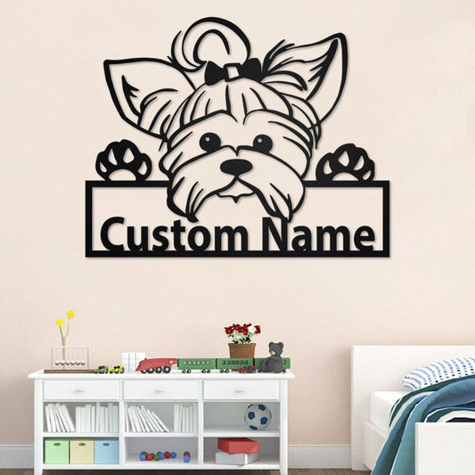 Custom Yorkie Dog Metal Wall Art, Personalized Yorkie Dog Name Sign Decoration For Room, Yorkie Dog Home Decor