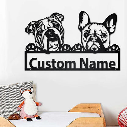 Godmerch- Cut Metal Sign- Personalized French Bulldog And English Bulldog Metal Sign, Dog Metal Wall Art
