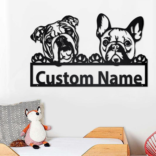 Godmerch- Cut Metal Sign- Personalized French Bulldog And English Bulldog Metal Sign, Dog Metal Wall Art