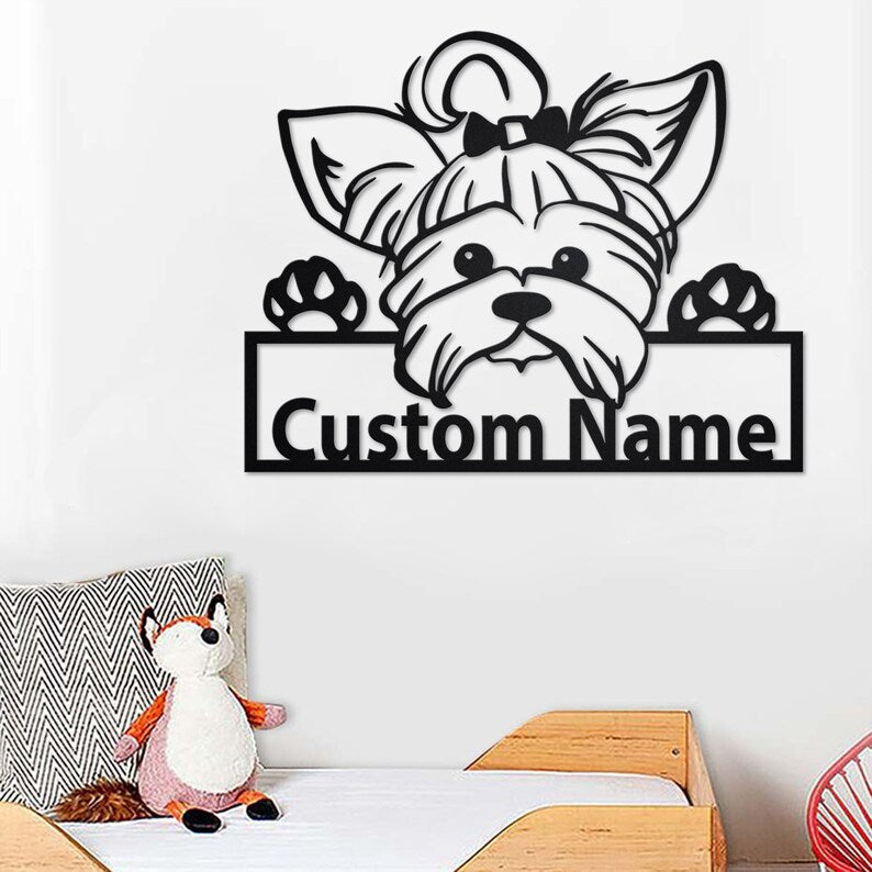 Custom Yorkie Dog Metal Wall Art, Personalized Yorkie Dog Name Sign Decoration For Room, Yorkie Dog Home Decor