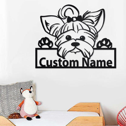 Custom Yorkie Dog Metal Wall Art, Personalized Yorkie Dog Name Sign Decoration For Room, Yorkie Dog Home Decor