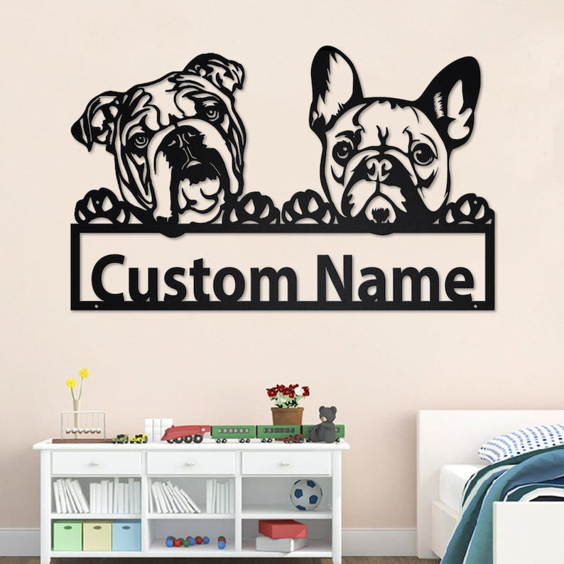Godmerch- Cut Metal Sign- Personalized French Bulldog And English Bulldog Metal Sign, Dog Metal Wall Art