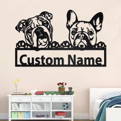 Godmerch- Cut Metal Sign- Personalized French Bulldog And English Bulldog Metal Sign, Dog Metal Wall Art
