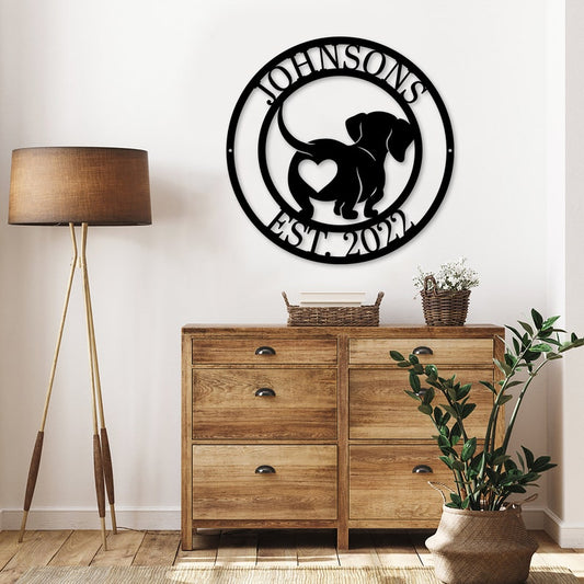 Custom Monogram Metal Sign, Weiner Dog Metal Sign, Dachshund Family Name Gift, Gift For Pet Lover