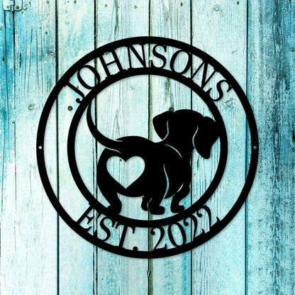 Custom Monogram Metal Sign, Weiner Dog Metal Sign, Dachshund Family Name Gift, Gift For Pet Lover