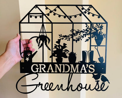 Personalized Greenhouse Name Sign Custom Garden Grandmas Plaque Metal Wall Art Yard Sign Gift for Gardener Flower Decor Mom's Place Any