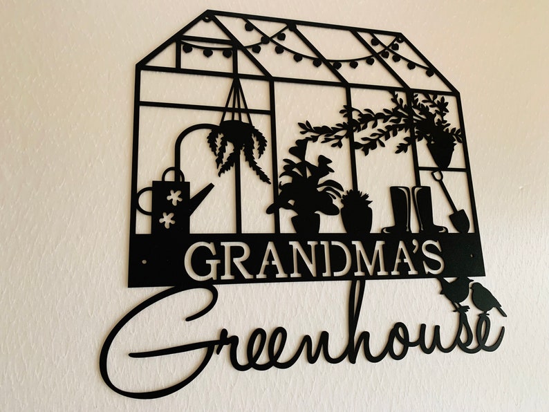 Personalized Greenhouse Name Sign Custom Garden Grandmas Plaque Metal Wall Art Yard Sign Gift for Gardener Flower Decor Mom's Place Any