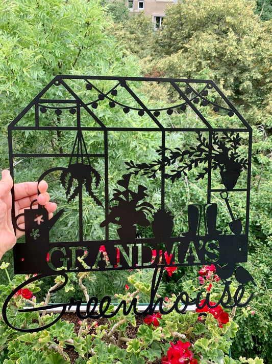 Personalized Greenhouse Name Sign Custom Garden Grandmas Plaque Metal Wall Art Yard Sign Gift for Gardener Flower Decor Mom's Place Any