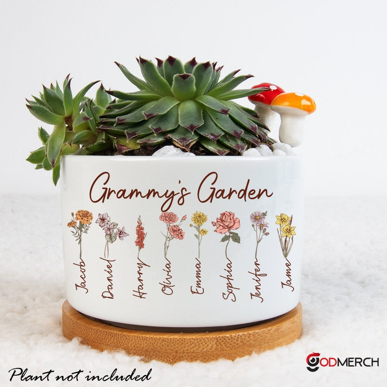 Custom Grandma's Garden Flower Birth Plant Pot  Plant Pot