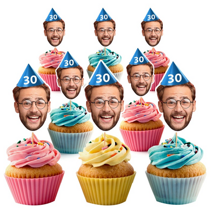 Personalised Photo Face Cutout Faces Cupcake Toppers Custom Cake Topper 30th Birthday Party