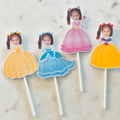 Custom Photo Princess Cupcake Toppers, Personalized Face Cupcake Toppers, Princess Party Decor, Princess Birthday