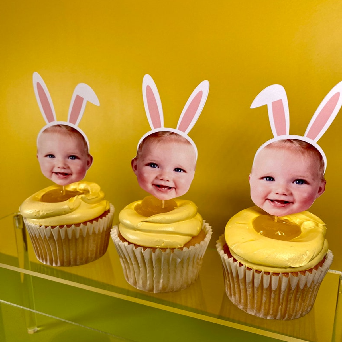 Bunny ears face cupcake toppers, double sided, face cupcake toppers, custom face cupcake toppers