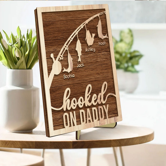 Personalized Grandpa And Fishing Hooked On Daddy , Wood Frame for Father's Day