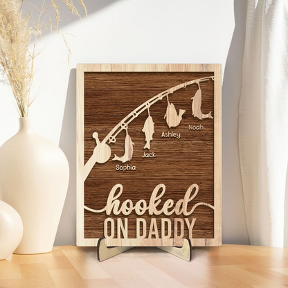 Personalized Grandpa And Fishing Hooked On Daddy , Wood Frame for Father's Day