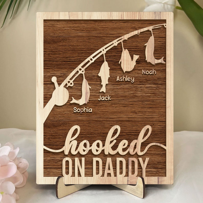 Personalized Grandpa And Fishing Hooked On Daddy , Wood Frame for Father's Day