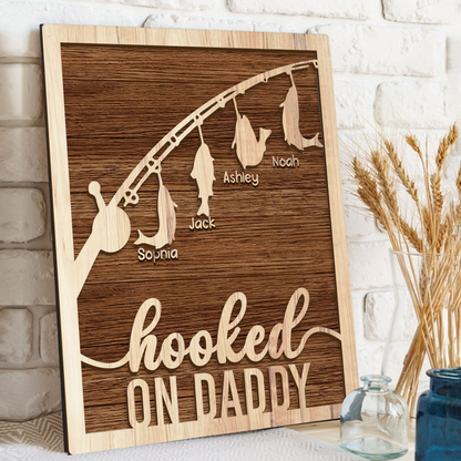 Personalized Grandpa And Fishing Hooked On Daddy , Wood Frame for Father's Day