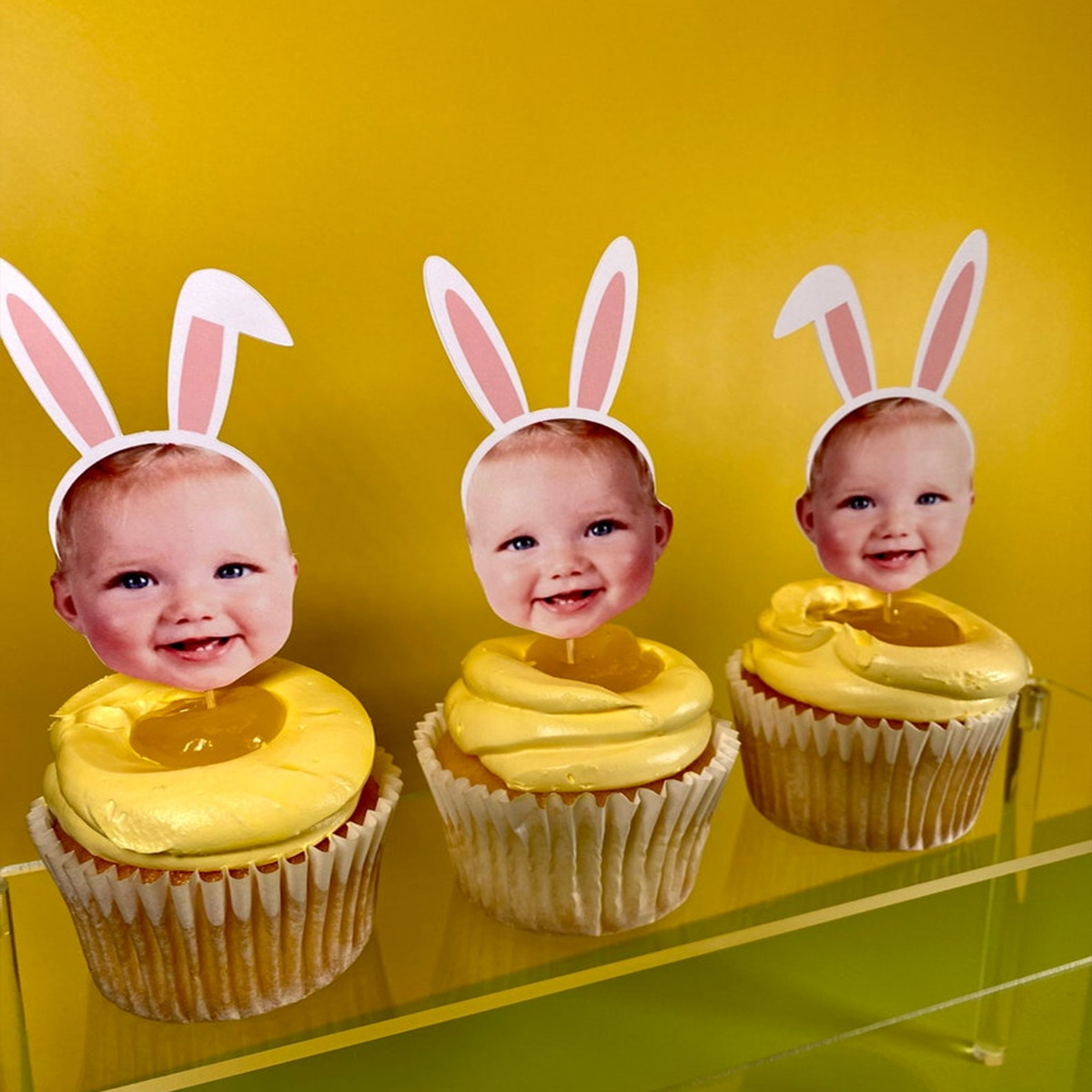 Bunny ears face cupcake toppers, double sided, face cupcake toppers, custom face cupcake toppers