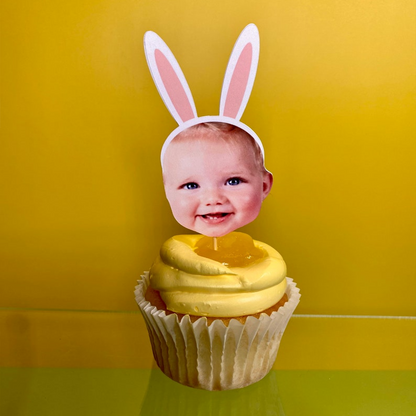 Bunny ears face cupcake toppers, double sided, face cupcake toppers, custom face cupcake toppers