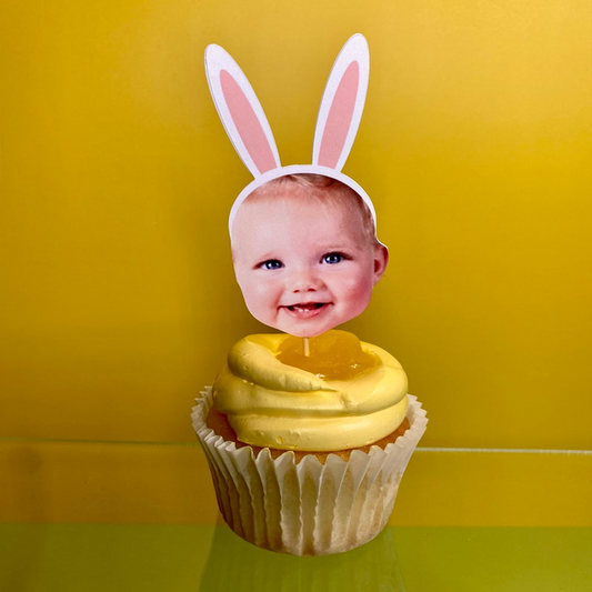 Bunny ears face cupcake toppers, double sided, face cupcake toppers, custom face cupcake toppers