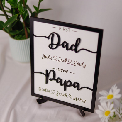 Custom First Dad Now Grandpa Sign, Personalized Fathers Day Frame with Kids name, Dad Custom Gift