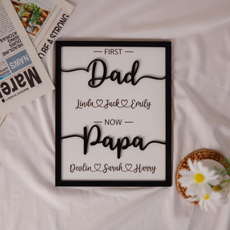 Custom First Dad Now Grandpa Sign, Personalized Fathers Day Frame with Kids name, Dad Custom Gift
