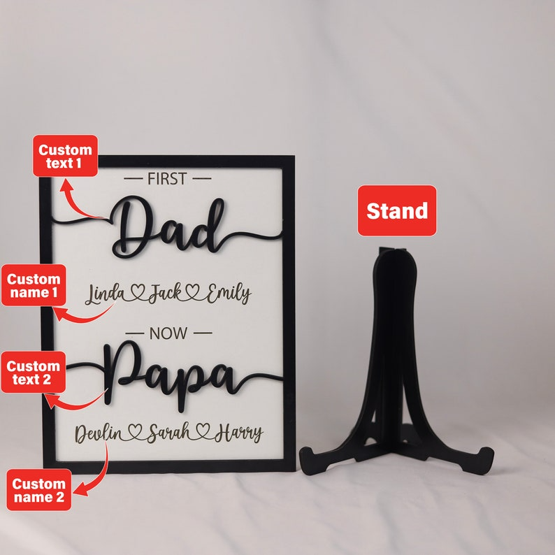 Custom First Dad Now Grandpa Sign, Personalized Fathers Day Frame with Kids name, Dad Custom Gift